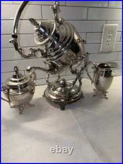 WM Rogers Eagle Star Antique Silverplated Tilting Teapot w Cream Pitcher & Sugar