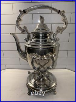 WM Rogers Eagle Star Antique Silverplated Tilting Teapot w Cream Pitcher & Sugar