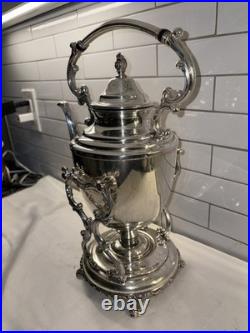 WM Rogers Eagle Star Antique Silverplated Tilting Teapot w Cream Pitcher & Sugar