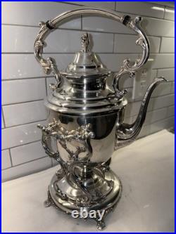WM Rogers Eagle Star Antique Silverplated Tilting Teapot w Cream Pitcher & Sugar