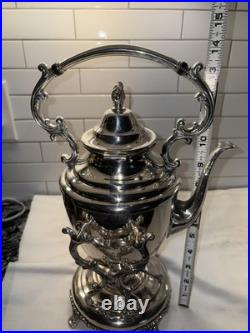 WM Rogers Eagle Star Antique Silverplated Tilting Teapot w Cream Pitcher & Sugar