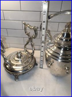 WM Rogers Eagle Star Antique Silverplated Tilting Teapot w Cream Pitcher & Sugar