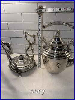 WM Rogers Eagle Star Antique Silverplated Tilting Teapot w Cream Pitcher & Sugar