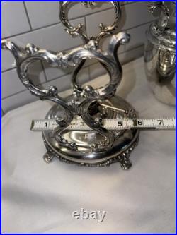 WM Rogers Eagle Star Antique Silverplated Tilting Teapot w Cream Pitcher & Sugar