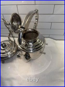 WM Rogers Eagle Star Antique Silverplated Tilting Teapot w Cream Pitcher & Sugar