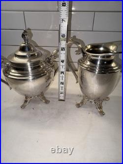 WM Rogers Eagle Star Antique Silverplated Tilting Teapot w Cream Pitcher & Sugar