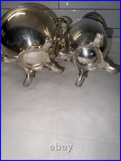 WM Rogers Eagle Star Antique Silverplated Tilting Teapot w Cream Pitcher & Sugar