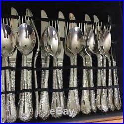 WM Rogers Enchanted Rose Silverware Flatware Set Case 60 Pieces Silver Plated