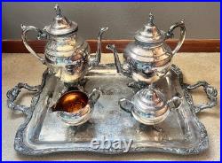 WM Rogers Silver Plated 5-Piece Coffee Tea Set with Ornate Tray #290 Vintage