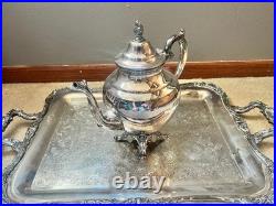 WM Rogers Silver Plated 5-Piece Coffee Tea Set with Ornate Tray #290 Vintage