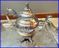 WM Rogers Silver Plated 5-Piece Coffee Tea Set with Ornate Tray #290 Vintage