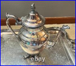 WM Rogers Silver Plated 5-Piece Coffee Tea Set with Ornate Tray #290 Vintage