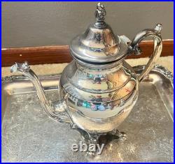 WM Rogers Silver Plated 5-Piece Coffee Tea Set with Ornate Tray #290 Vintage