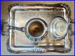 WM Rogers Silver Plated 5-Piece Coffee Tea Set with Ornate Tray #290 Vintage