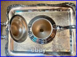 WM Rogers Silver Plated 5-Piece Coffee Tea Set with Ornate Tray #290 Vintage