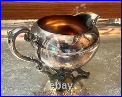 WM Rogers Silver Plated 5-Piece Coffee Tea Set with Ornate Tray #290 Vintage