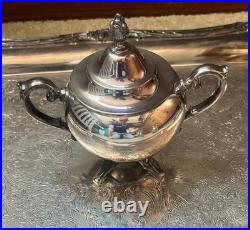 WM Rogers Silver Plated 5-Piece Coffee Tea Set with Ornate Tray #290 Vintage