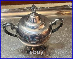 WM Rogers Silver Plated 5-Piece Coffee Tea Set with Ornate Tray #290 Vintage