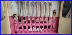 WM Rogers Silverplate Flatware 1954 Mountain Rose 50 Pieces with Wood Box WM Rogers Silverplate Flatware 1954 Mountain Rose 50 Pieces with Wood Box
