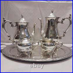 WM Rogers & Son 2600 Silverplate coffee and tea WithSpring Flower 2080 tray 1956