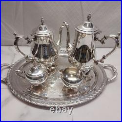 WM Rogers & Son 2600 Silverplate coffee and tea WithSpring Flower 2080 tray 1956
