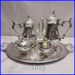 WM Rogers & Son 2600 Silverplate coffee and tea WithSpring Flower 2080 tray 1956