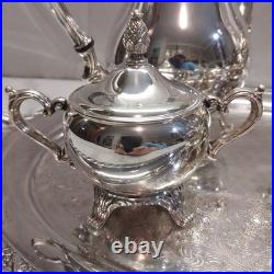 WM Rogers & Son 2600 Silverplate coffee and tea WithSpring Flower 2080 tray 1956