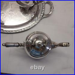 WM Rogers & Son 2600 Silverplate coffee and tea WithSpring Flower 2080 tray 1956