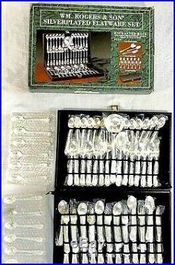 WM Rogers & Son 63 PC Silverplated Flatware Set Case Vintage 1997 Enchanted Rose