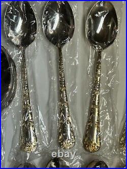 WM Rogers & Son Enchanted Rose-50 Piece Plated Silverware Set Service 12 Gold