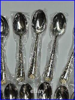 WM Rogers & Son Enchanted Rose-50 Piece Plated Silverware Set Service 12 Gold