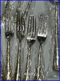 WM Rogers & Son Enchanted Rose-50 Piece Plated Silverware Set Service 12 Gold