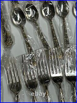 WM Rogers & Son Enchanted Rose-50 Piece Plated Silverware Set Service 12 Gold