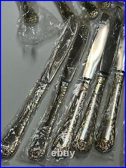 WM Rogers & Son Enchanted Rose-50 Piece Plated Silverware Set Service 12 Gold