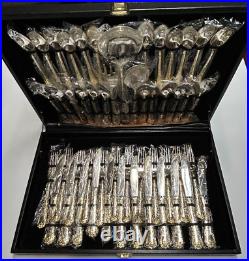 WM Rogers & Son Enchanted Rose-50 Piece Plated Silverware Set Service 12 Gold