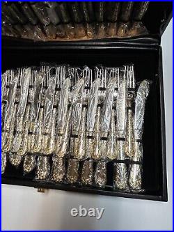 WM Rogers & Son Enchanted Rose-50 Piece Plated Silverware Set Service 12 Gold