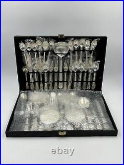WM Rogers & Son Enchanted Rose Flatware Silver Plated Vintage 63 Piece Set