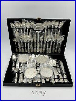 WM Rogers & Son Enchanted Rose Flatware Silver Plated Vintage 63 Piece Set