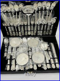 WM Rogers & Son Enchanted Rose Flatware Silver Plated Vintage 63 Piece Set