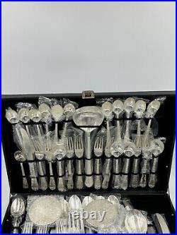 WM Rogers & Son Enchanted Rose Flatware Silver Plated Vintage 63 Piece Set