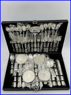 WM Rogers & Son Enchanted Rose Flatware Silver Plated Vintage 63 Piece Set