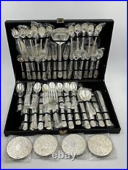 WM Rogers & Son Enchanted Rose Flatware Silver Plated Vintage 63 Piece Set