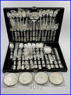 WM Rogers & Son Enchanted Rose Flatware Silver Plated Vintage 63 Piece Set