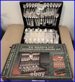 WM Rogers & Son Enchanted Rose Flatware Silver Plated Vintage 63 Piece Set New