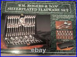 WM Rogers & Son Enchanted Rose Flatware Silver Plated Vintage 63 Piece Set New