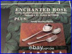 WM Rogers & Son Enchanted Rose Flatware Silver Plated Vintage 63 Piece Set New