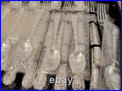 WM Rogers & Son Enchanted Rose Flatware Silver Plated Vintage 63 Piece Set New