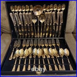 WM Rogers & Son Enchanted Rose Gold Plated Silverware Flatware 51 Piece