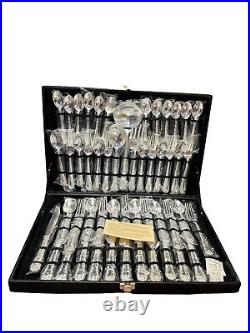WM Rogers & Son Enchanted Rose Pattern 51 Piece Silverware Plated Set Case NEW
