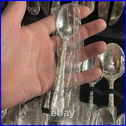 WM Rogers & Son Enchanted Rose Pattern 63 Piece Silverware Set With Case 12 Set